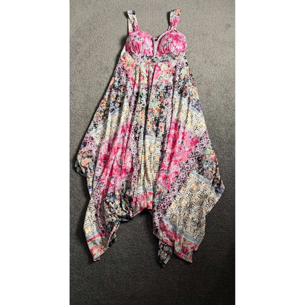 American Rag Cie Pink Patchwork Handkerchief Hem Boho Dress Small S/4SL92SRRC